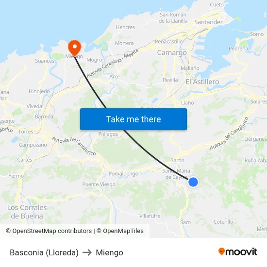 Basconia (Lloreda) to Miengo map