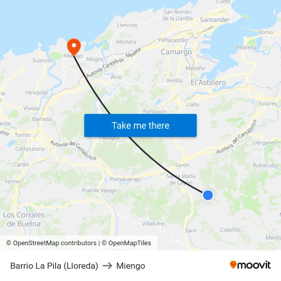 Barrio La Pila (Lloreda) to Miengo map
