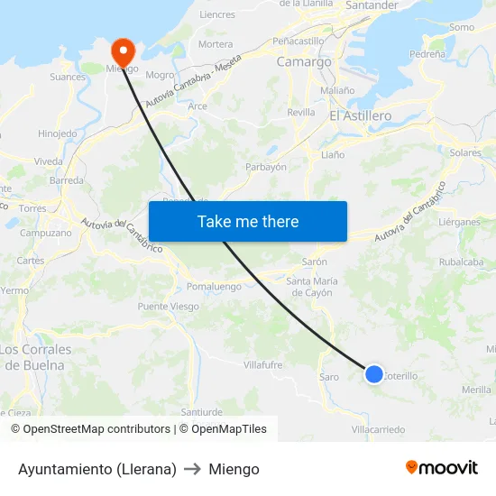 Ayuntamiento (Llerana) to Miengo map