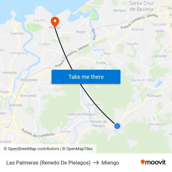 Las Palmeras (Renedo De Pielagos) to Miengo map