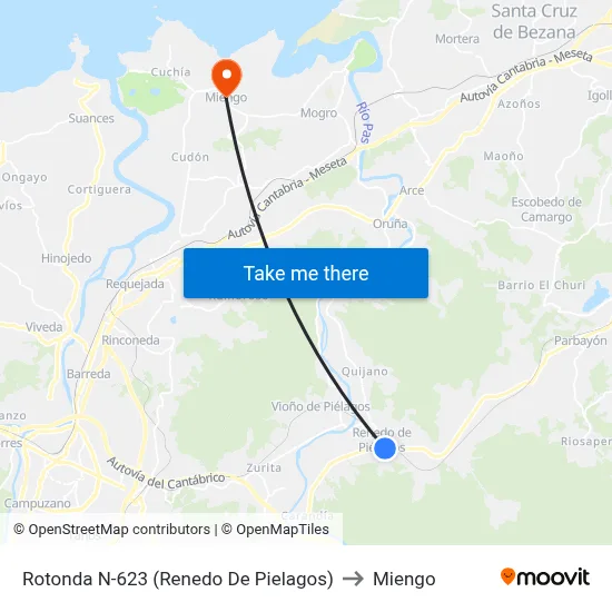 Rotonda N-623 (Renedo De Pielagos) to Miengo map