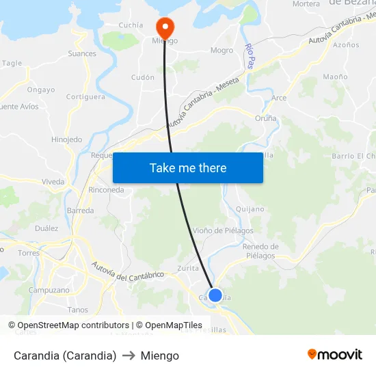 Carandia (Carandia) to Miengo map