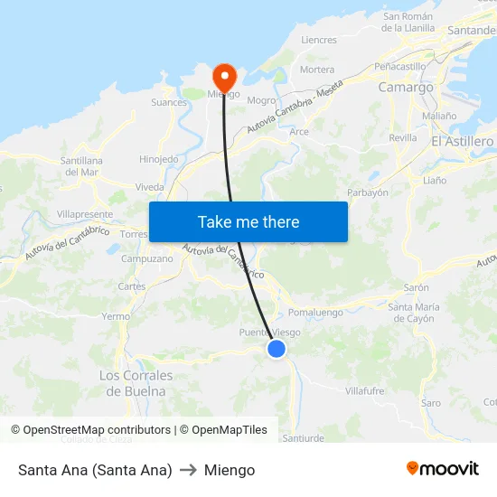 Santa Ana (Santa Ana) to Miengo map
