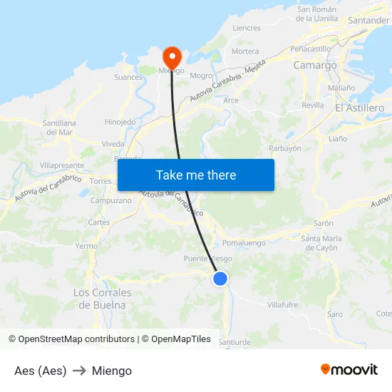 Aes (Aes) to Miengo map