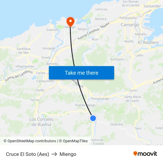 Cruce El Soto (Aes) to Miengo map