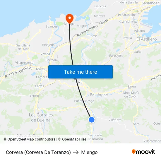 Corvera (Corvera De Toranzo) to Miengo map