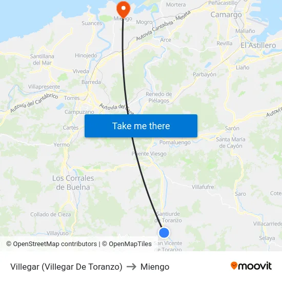 Villegar (Villegar De Toranzo) to Miengo map