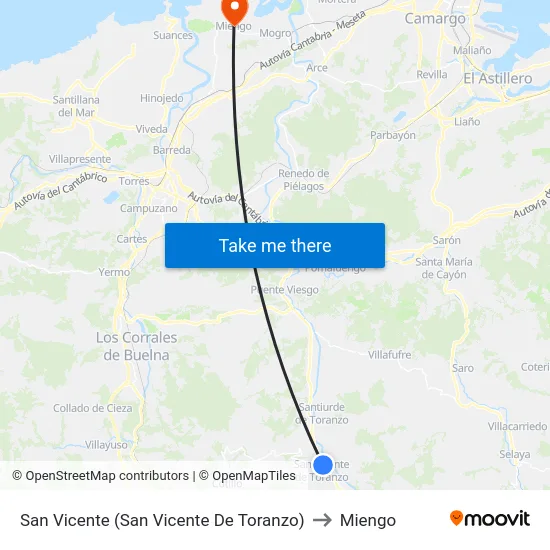 San Vicente (San Vicente De Toranzo) to Miengo map