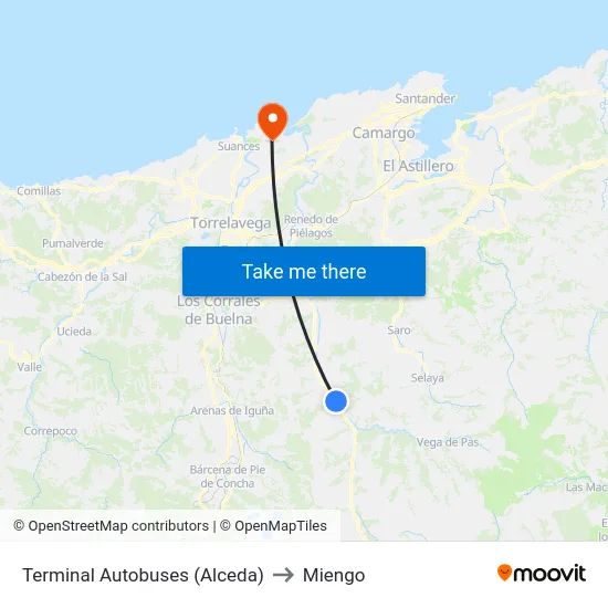 Terminal Autobuses (Alceda) to Miengo map