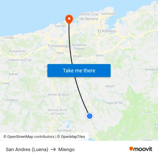 San Andres (Luena) to Miengo map