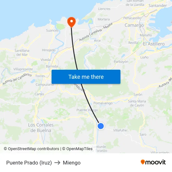 Puente Prado (Iruz) to Miengo map