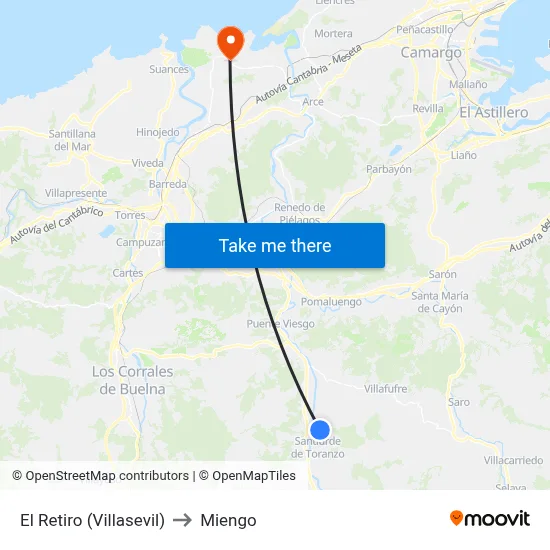 El Retiro (Villasevil) to Miengo map