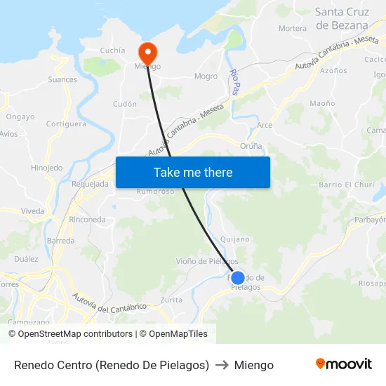 Renedo Centro (Renedo De Pielagos) to Miengo map