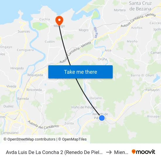 Avda Luis De La Concha 2 (Renedo De Pielagos) to Miengo map