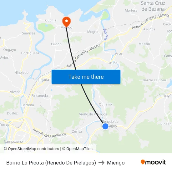 Barrio La Picota (Renedo De Pielagos) to Miengo map