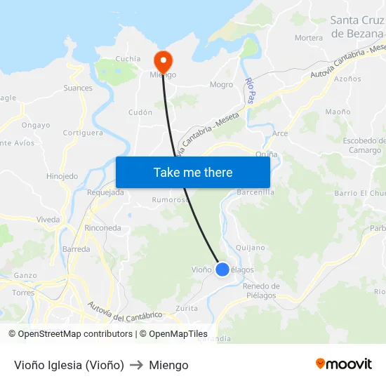Vioño Iglesia (Vioño) to Miengo map