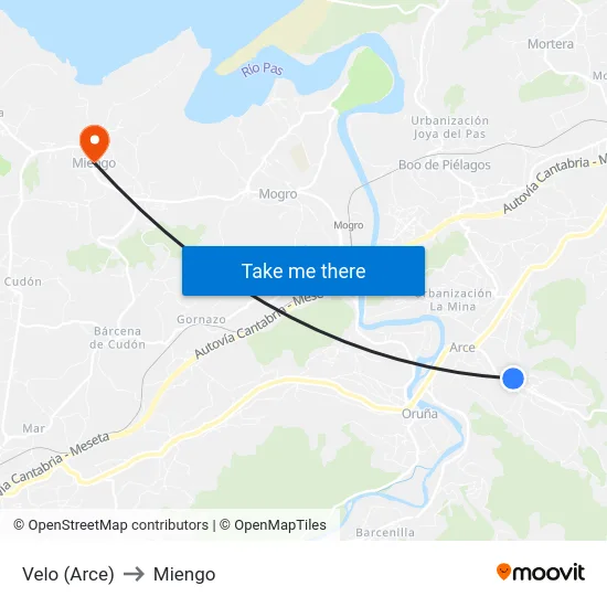 Velo (Arce) to Miengo map