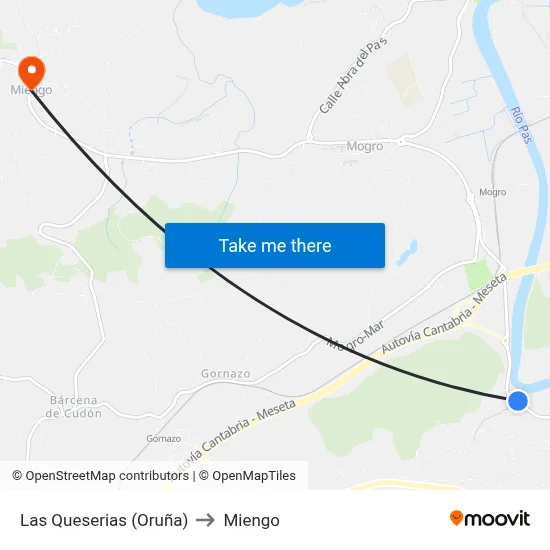 Las Queserias (Oruña) to Miengo map