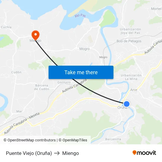 Puente Viejo (Oruña) to Miengo map