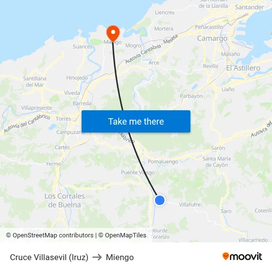 Cruce Villasevil (Iruz) to Miengo map