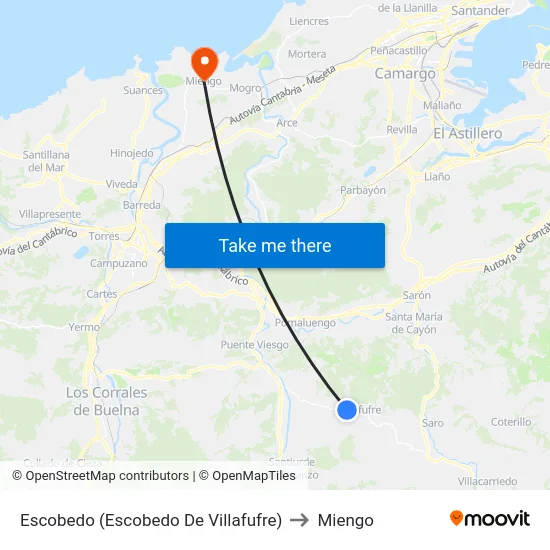 Escobedo (Escobedo De Villafufre) to Miengo map