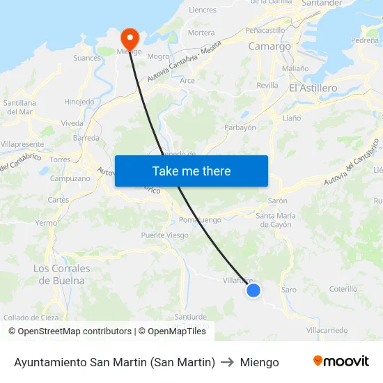 Ayuntamiento San Martin (San Martin) to Miengo map