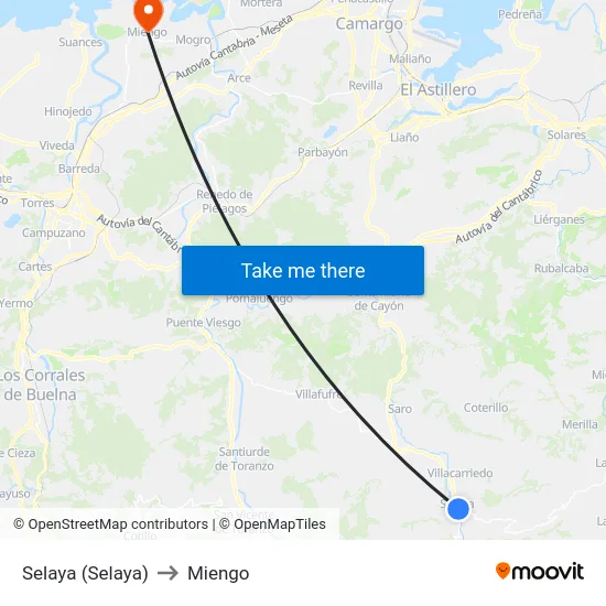Selaya (Selaya) to Miengo map