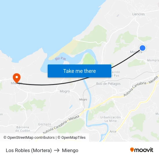 Los Robles (Mortera) to Miengo map