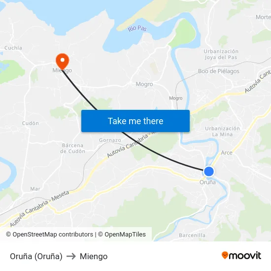 Oruña (Oruña) to Miengo map
