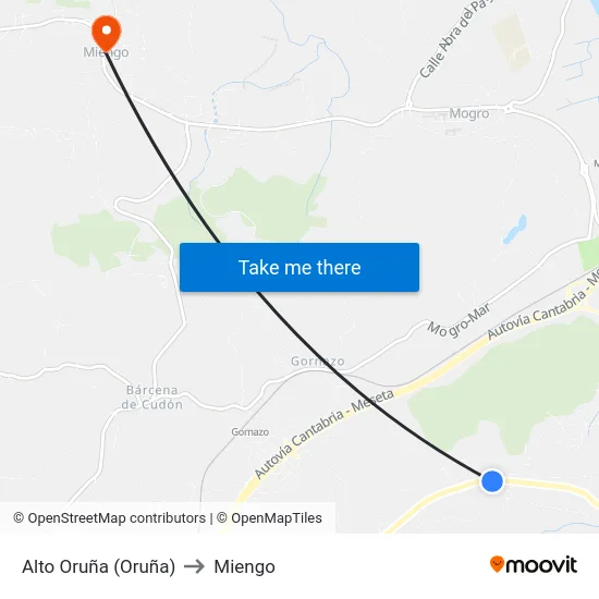 Alto Oruña (Oruña) to Miengo map