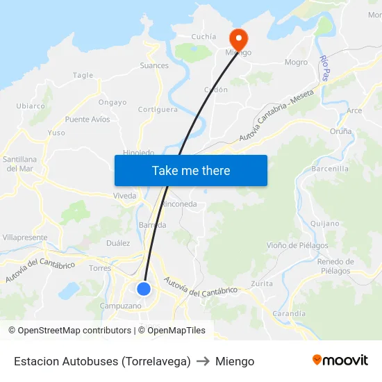 Estacion Autobuses (Torrelavega) to Miengo map