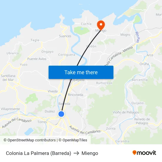 Colonia La Palmera (Barreda) to Miengo map