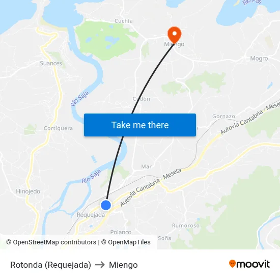 Rotonda (Requejada) to Miengo map