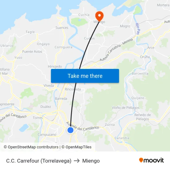 C.C. Carrefour (Torrelavega) to Miengo map