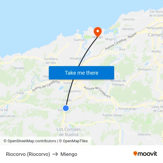 Riocorvo (Riocorvo) to Miengo map