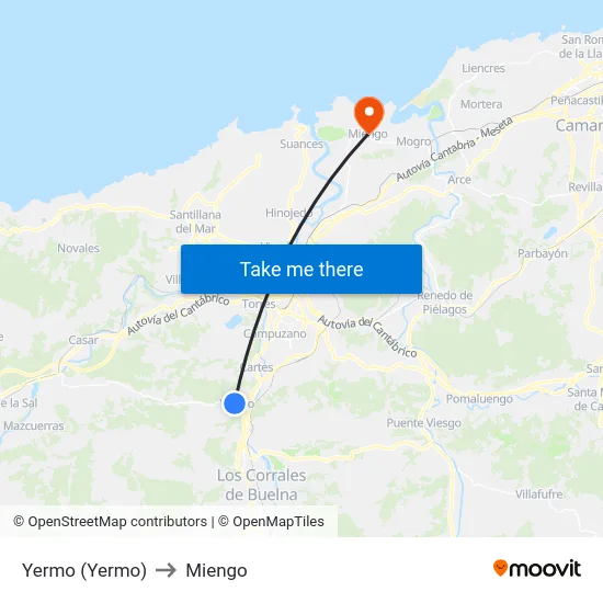Yermo (Yermo) to Miengo map
