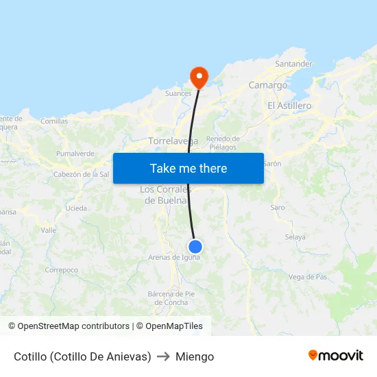 Cotillo (Cotillo De Anievas) to Miengo map
