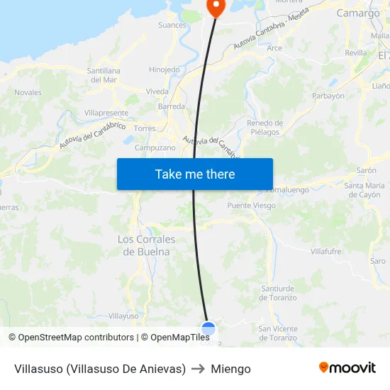Villasuso (Villasuso De Anievas) to Miengo map