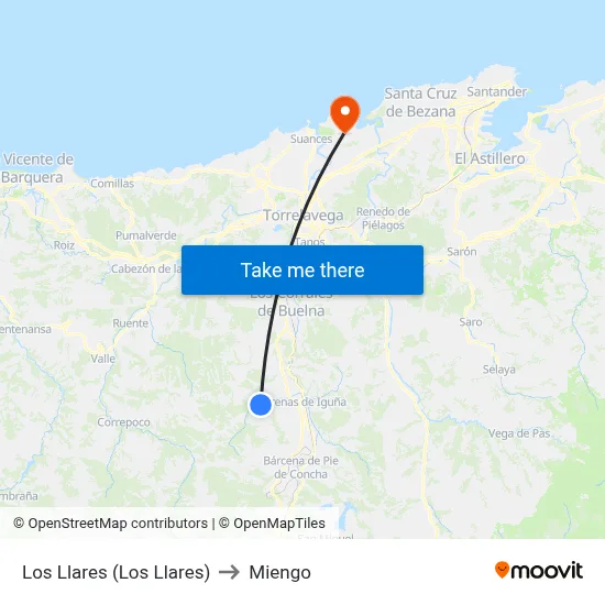 Los Llares (Los Llares) to Miengo map