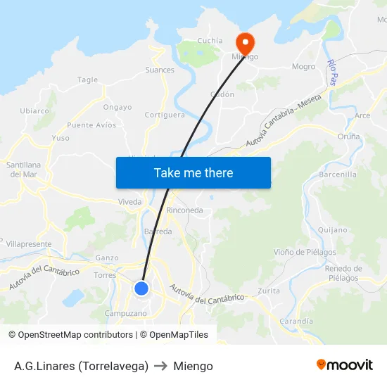 A.G.Linares (Torrelavega) to Miengo map