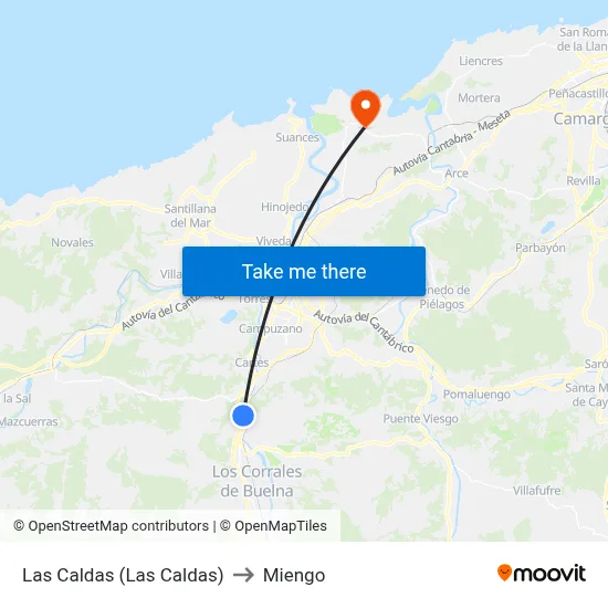 Las Caldas (Las Caldas) to Miengo map