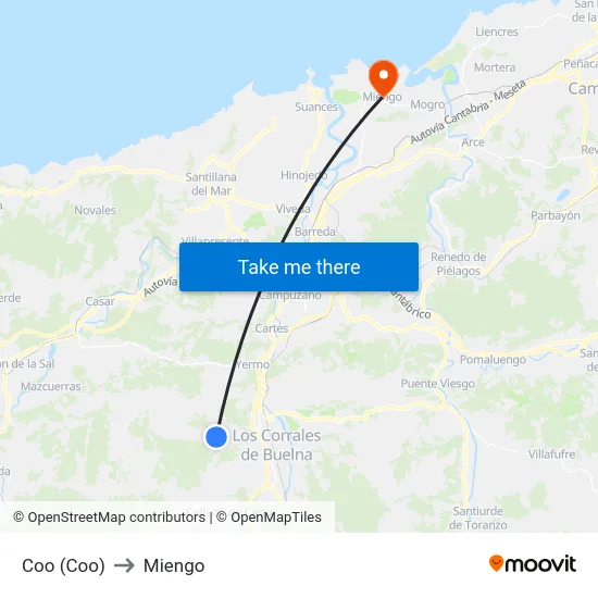 Coo (Coo) to Miengo map