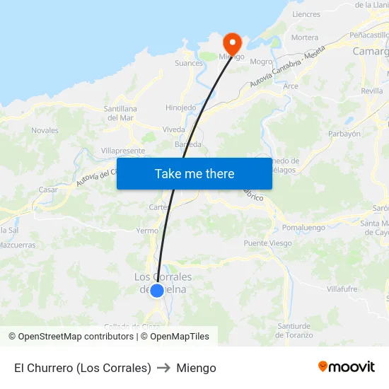 El Churrero (Los Corrales) to Miengo map