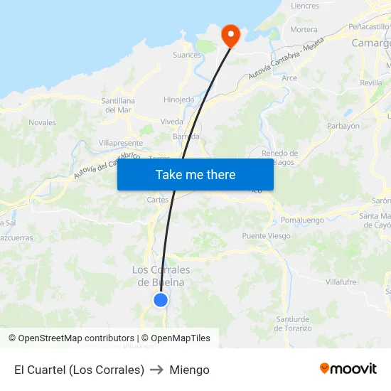 El Cuartel (Los Corrales) to Miengo map