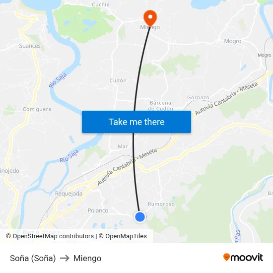 Soña (Soña) to Miengo map