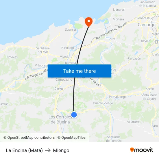 La Encina (Mata) to Miengo map