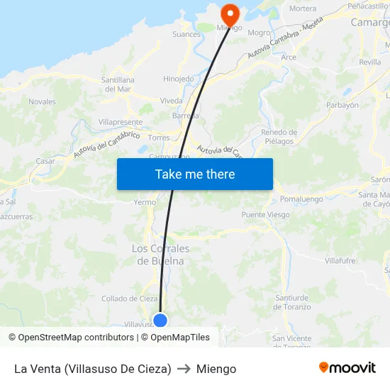 La Venta (Villasuso De Cieza) to Miengo map