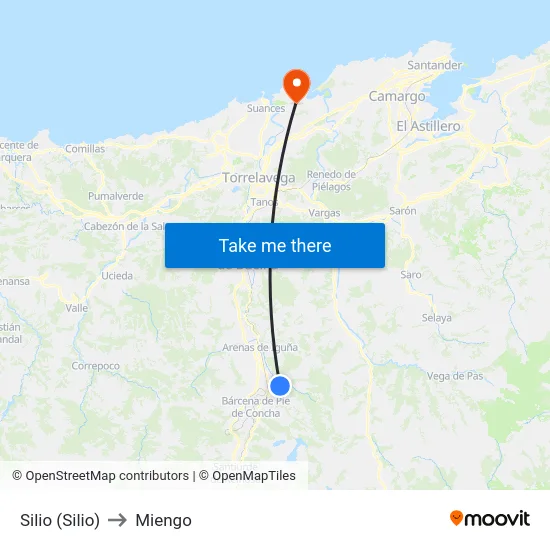 Silio (Silio) to Miengo map