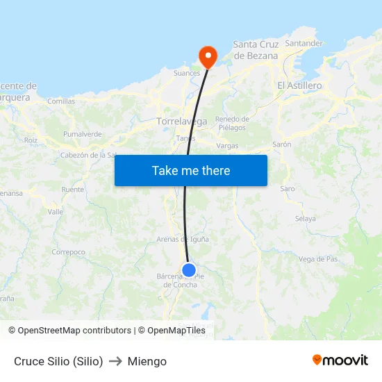 Cruce Silio (Silio) to Miengo map