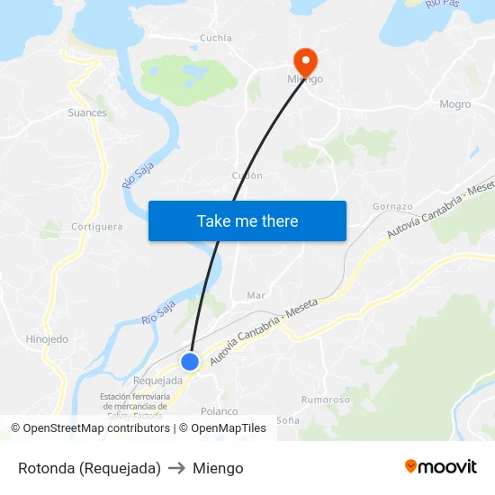 Rotonda (Requejada) to Miengo map